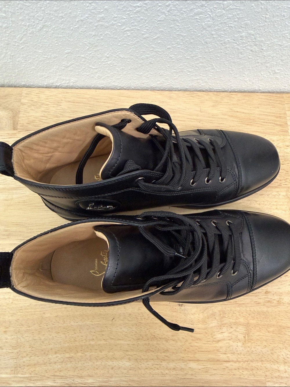 Christian Louboutin Men’s Black Leather High-Top Sneakers with Logo Patch - Picture 6 of 12